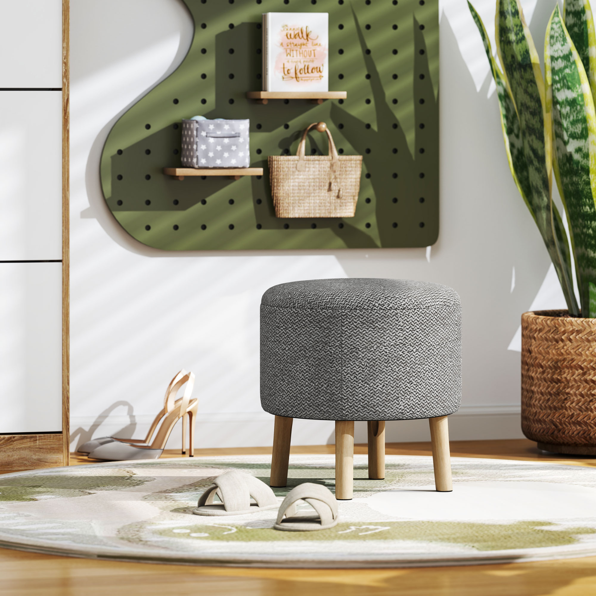 HOMCOM Storage Ottoman, Round Stool Chair with Cushioned Top, Hidden Space