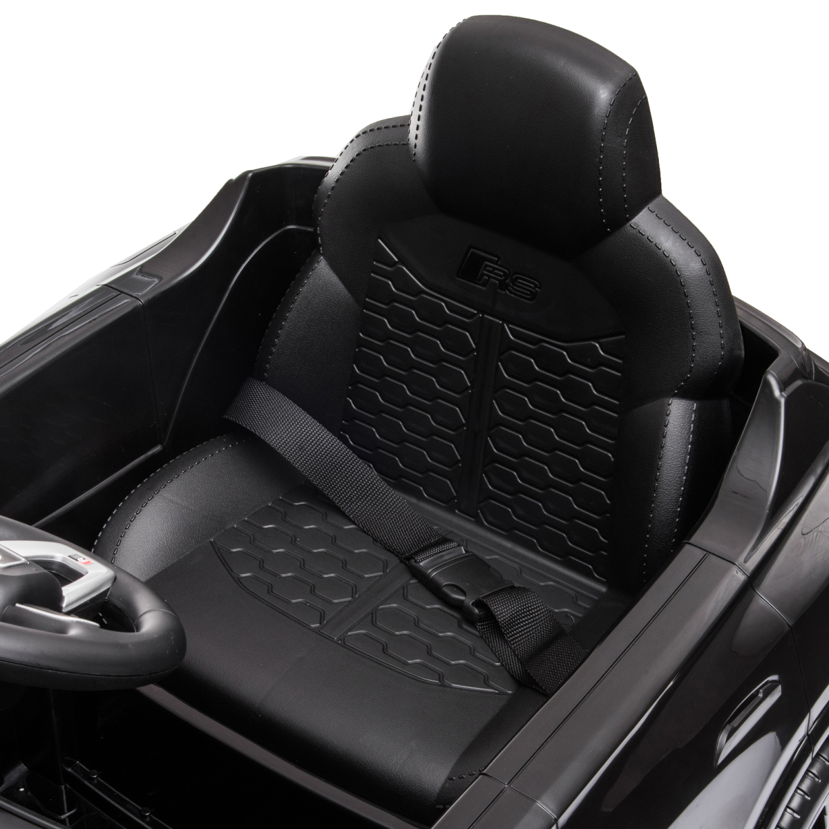 Black Audi RS Q8 kids electric ride-on car toy with remote, USB, MP3, and Bluetooth features from FunZone.