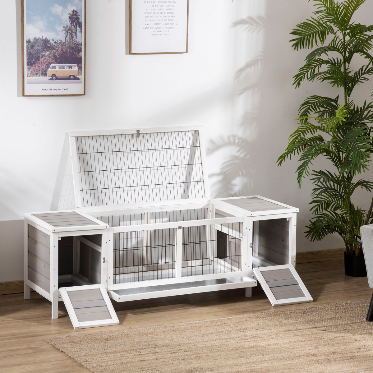 Indoor Rabbit Hutch Separable Guinea Pig Cage Bunny Run w/ Slide Out Tray - Grey