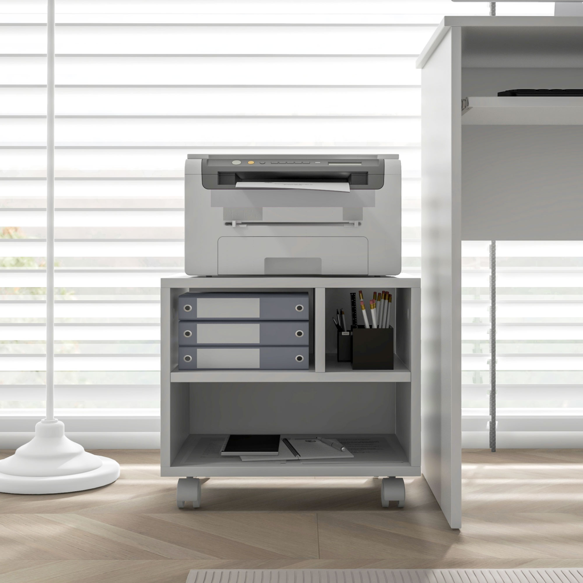 HOMCOM Printer Stand with Storage Printer Cart on Wheels for Home Office White