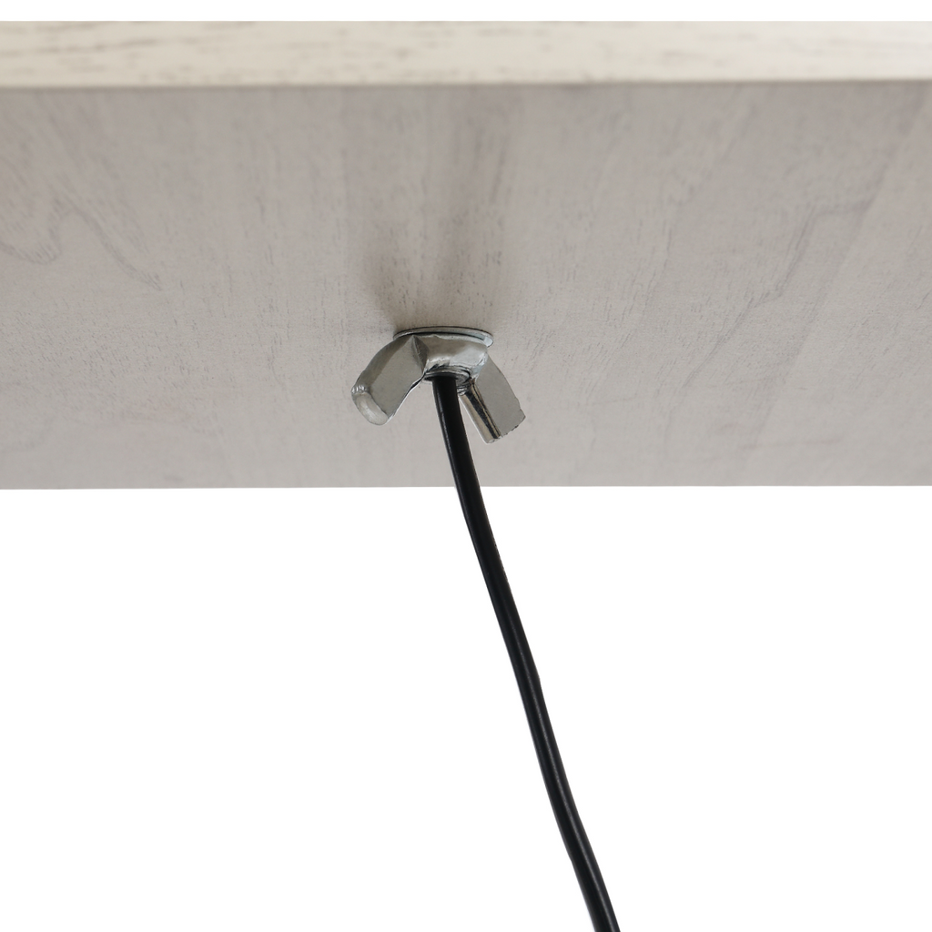 HOMCOM white and oak floor lamp with three storage shelves and E27 bulb, featuring a convenient foot switch.