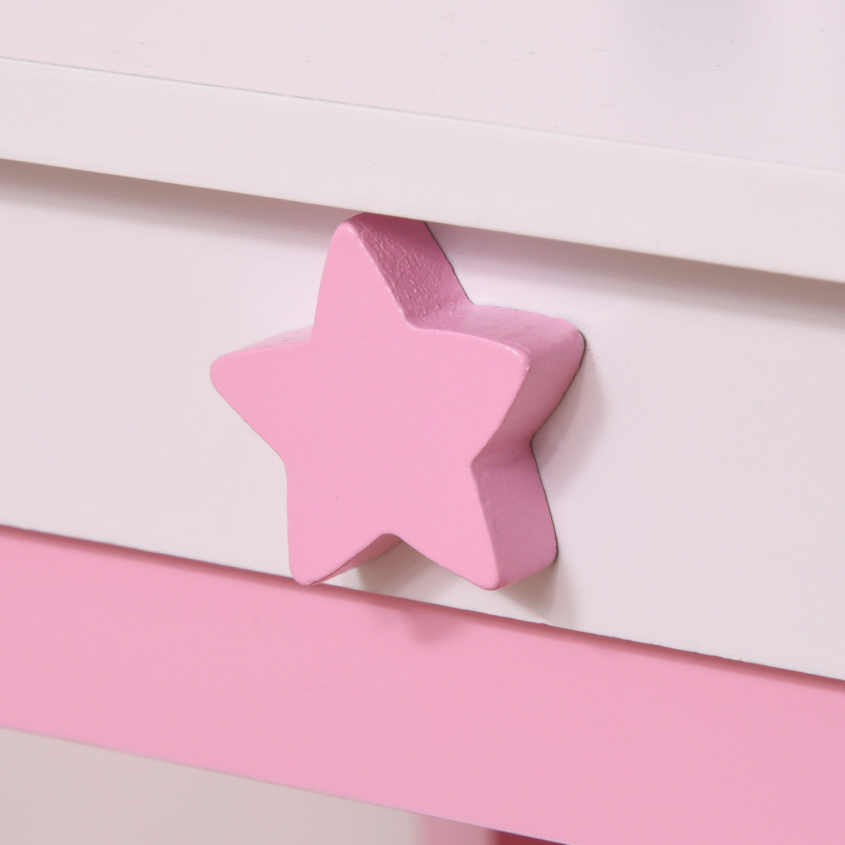 Kids dressing table vanity set with mirror and stool, featuring a colorful unicorn design by HOMCOM.