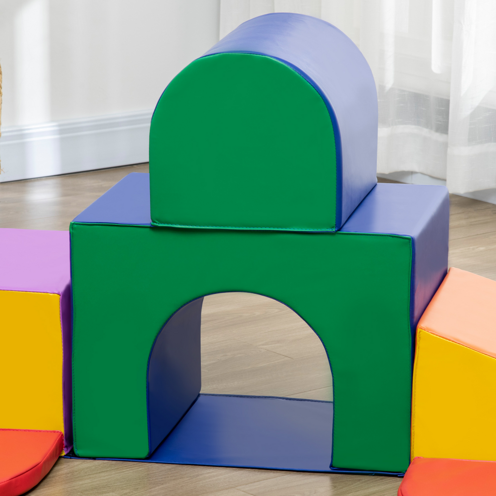 7-piece FunZone kids foam play set featuring colorful toddler climbers and soft play structures for ages 12-36 months.