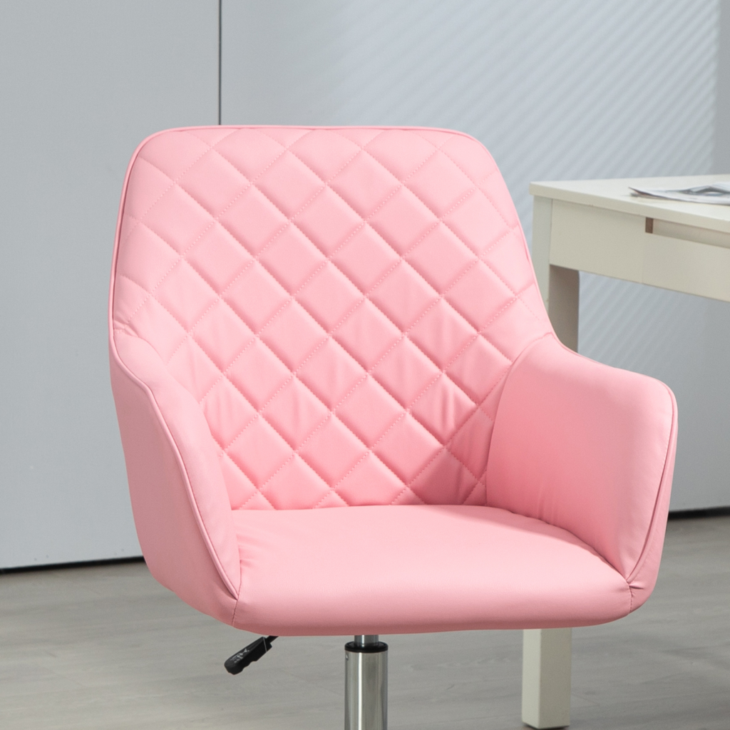 Vinsetto pink leather-feel fabric swivel chair with armrests, designed for home office comfort and style.