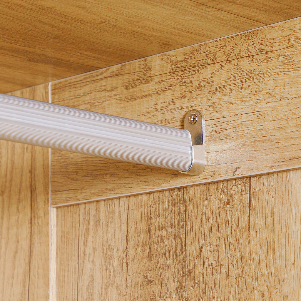 2 Door Wardrobe, Modern Wardrobe w/ 2 Drawer, Hanging Rail for Bedroom Natural