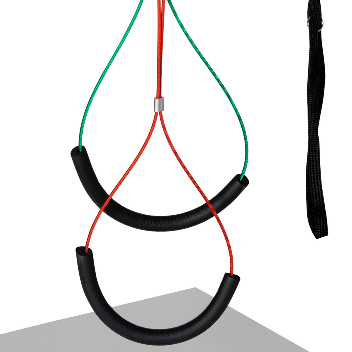 Adjustable pet grooming arm with clamp, designed for medium dogs, shown in a foldable position for easy storage.