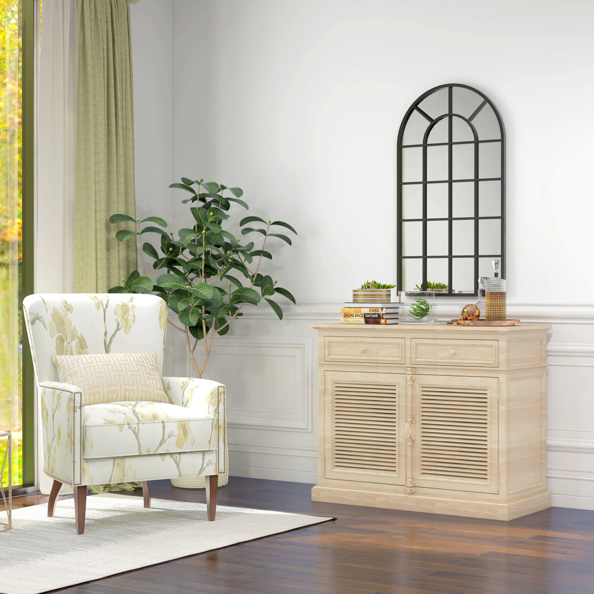 Modern Arch Window Wall Mirror Black - 110x62cm - Living Room Bedroom