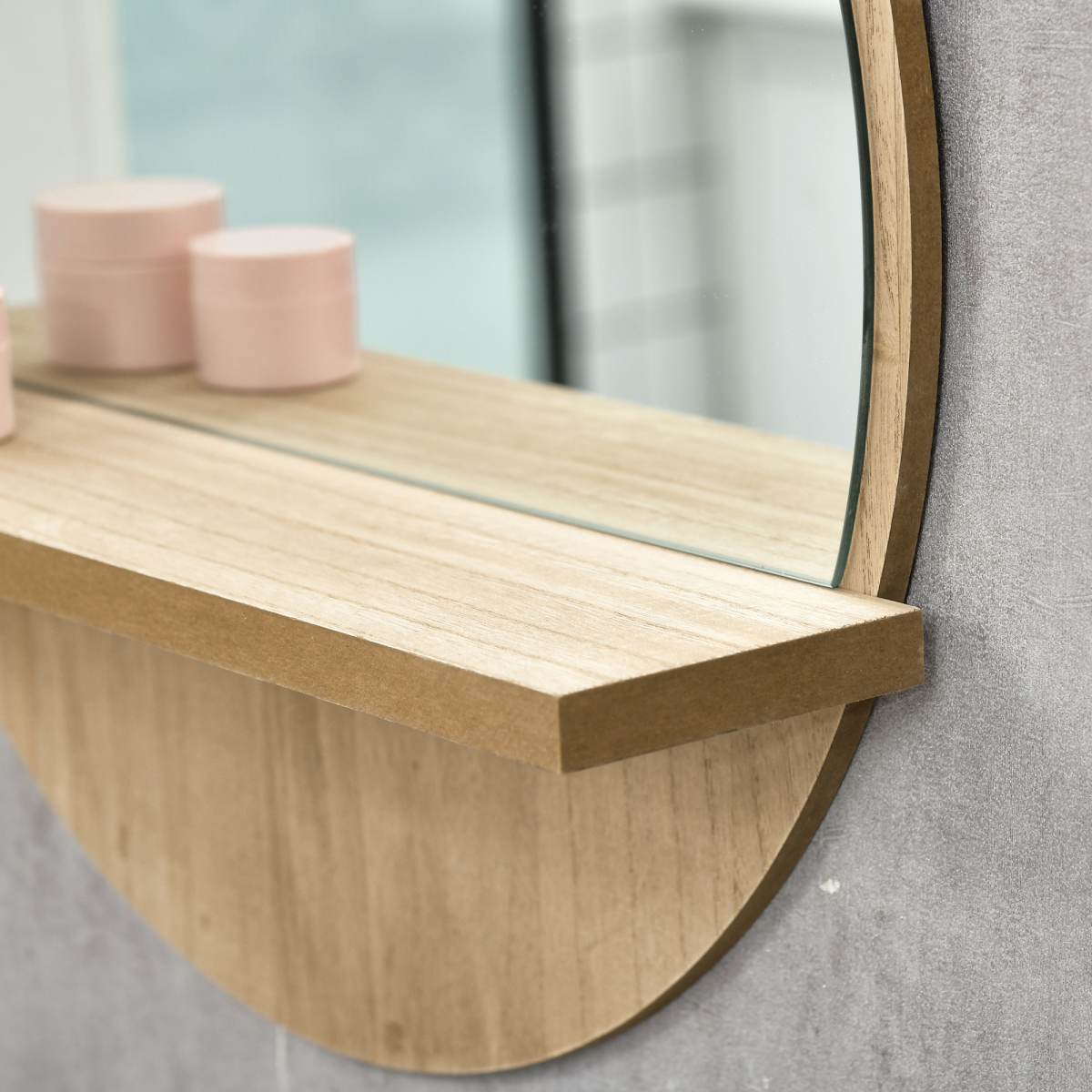 Wall Mounted Bathroom Mirror with Shelf - Round Framed Makeup Mirror