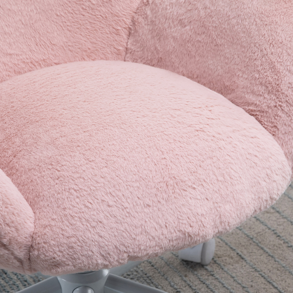 Fluffy Leisure Chair Office Chair w/ Backrest and Armrest for Bedroom Pink