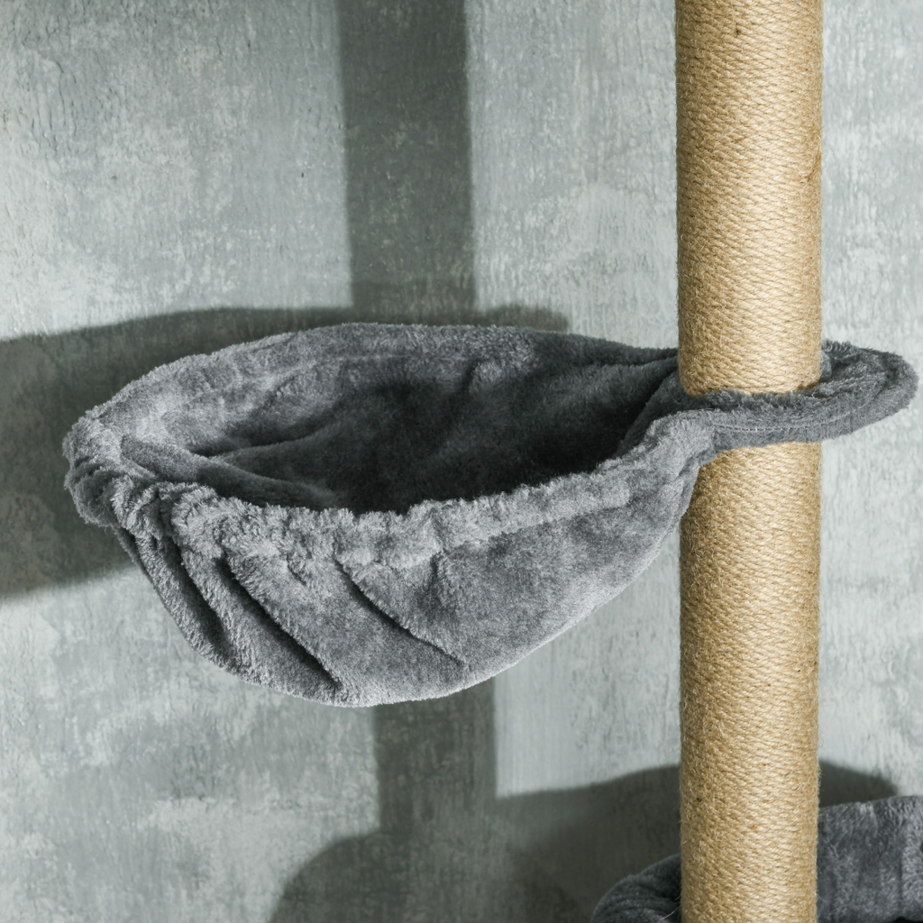 6-Tier Floor to Ceiling Cat Tree with Scratching Post, Bed, Hammock, Grey