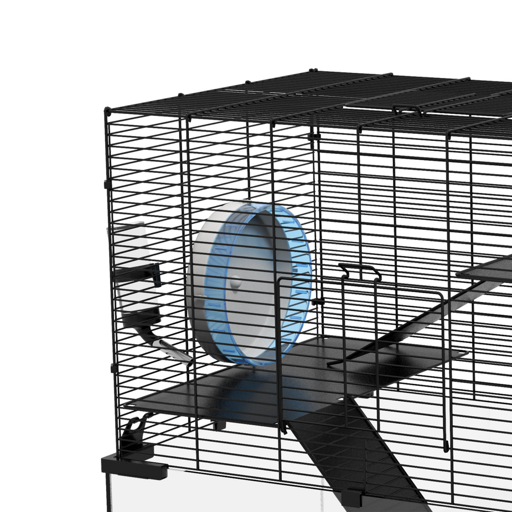 3 Tiers Hamster Cage w/ Deep Glass Bottom, Dish, Hut, 60 x 40 x 57cm