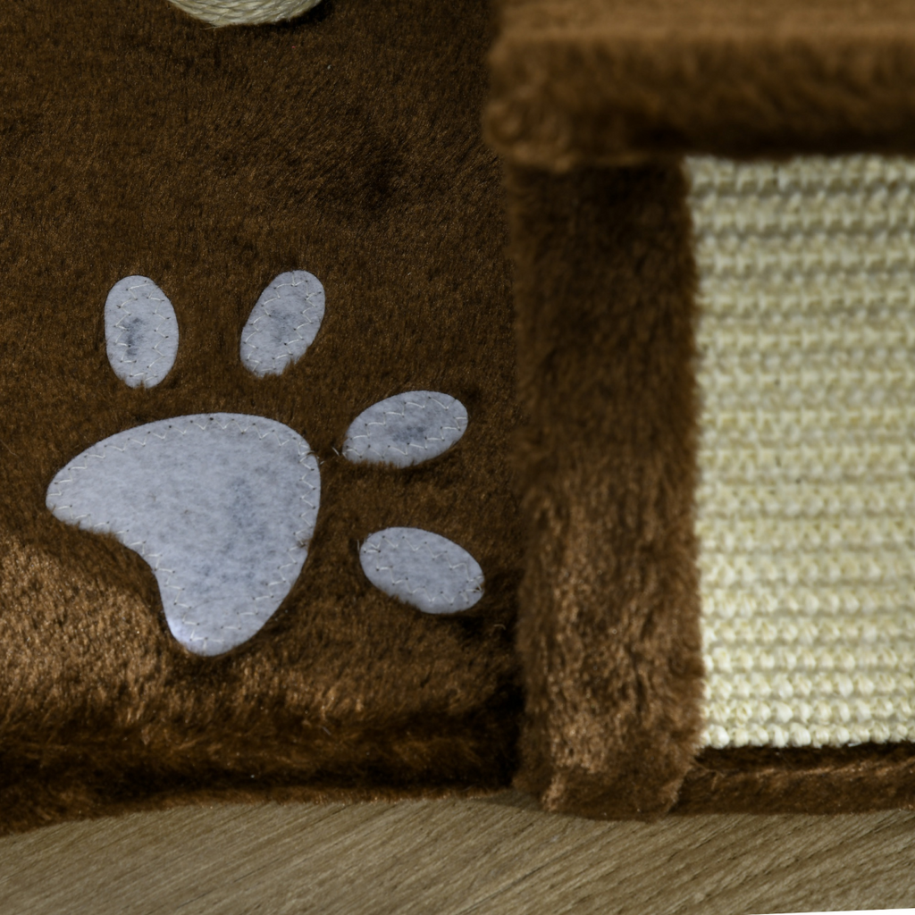 Pawhut cat tree with plush scratching posts, top bar, tunnel, and dangling ball for kitty play and activity.