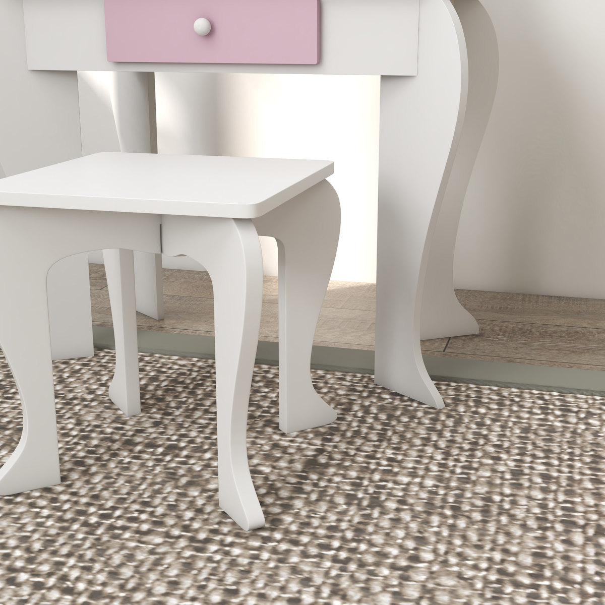 Kids Dressing Table with Mirror and Stool - Drawer & Storage Boxes - White