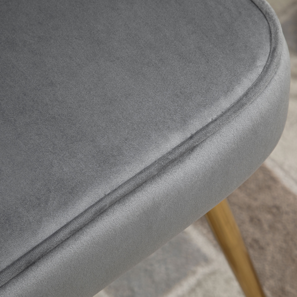 Grey velvet-feel shell accent chair with metal legs, perfect for home bedrooms and lounge areas by Homcom.