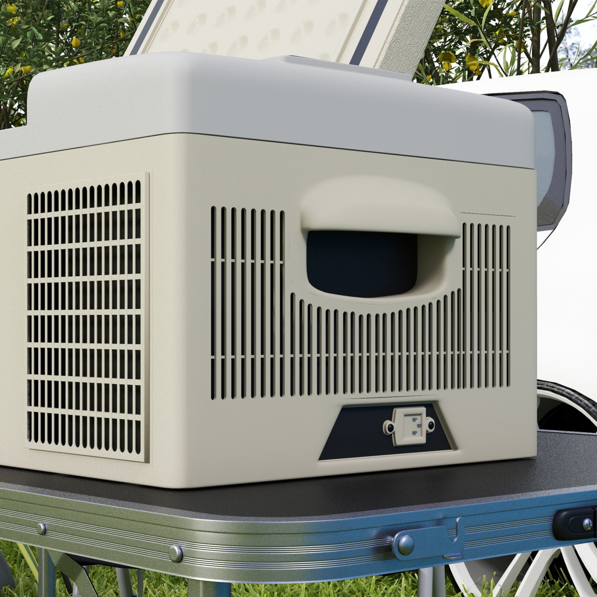 Outsunny 16L Car Refrigerator Fridge Freezer, 12/24V DC and 100-240V AC, Khaki