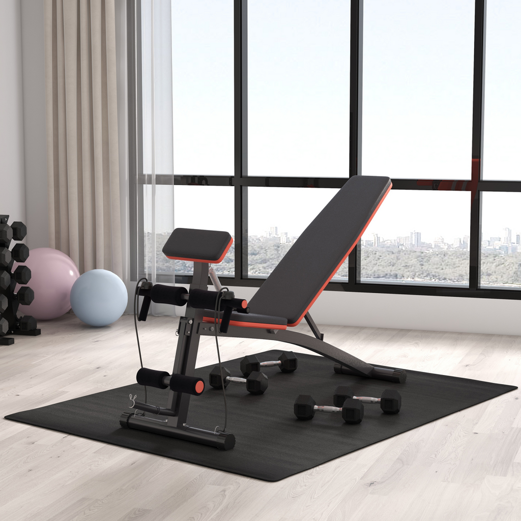 HOMCOM foldable dumbbell bench with 7 incline adjustments for versatile weight training workouts.