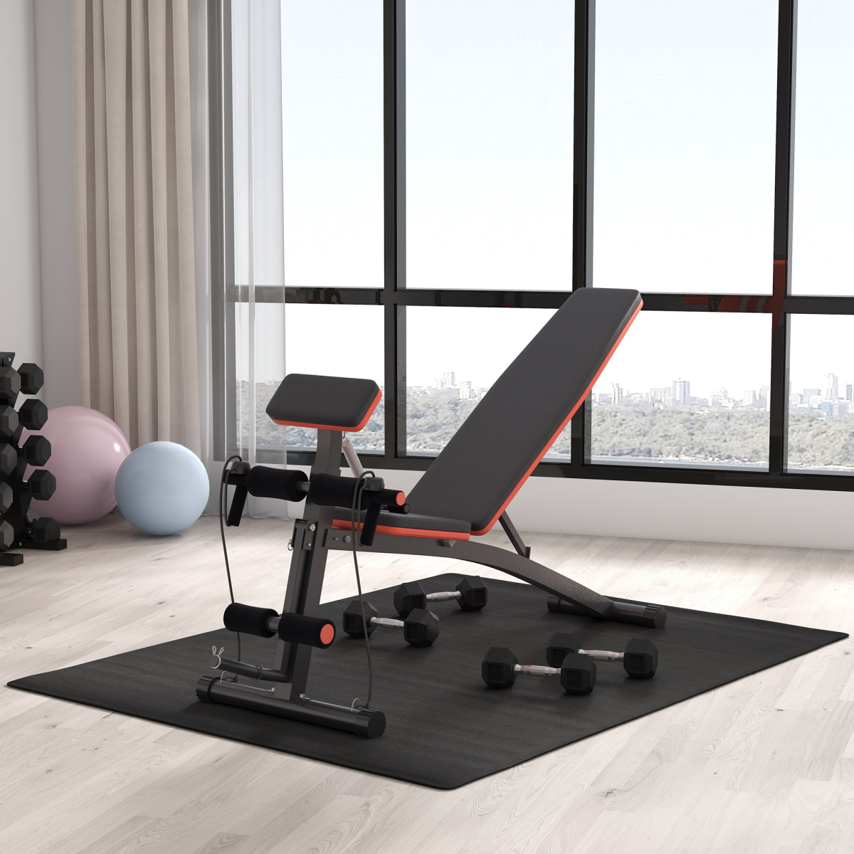 HOMCOM foldable dumbbell bench with 7 incline adjustments for versatile weight training workouts.