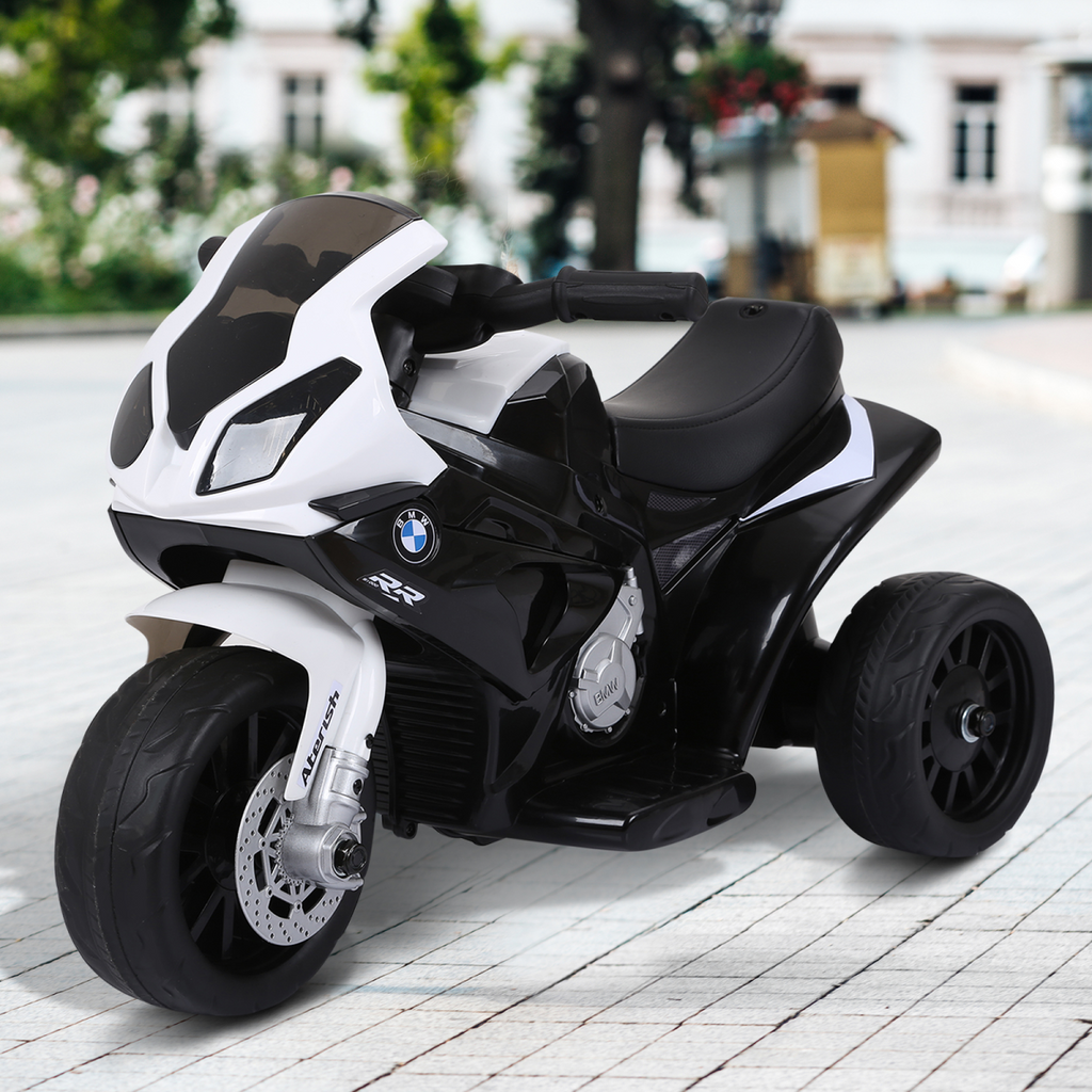 Black BMW licensed electric kids ride-on motorcycle with headlights and music by HOMCOM.