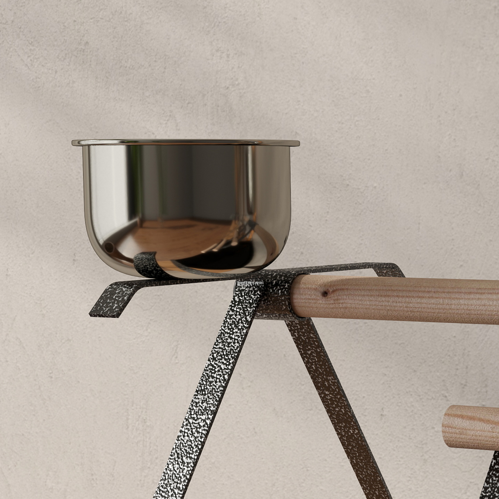 Portable Bird Stand Resting Stainless Steel Base Perch Ladder Bowls