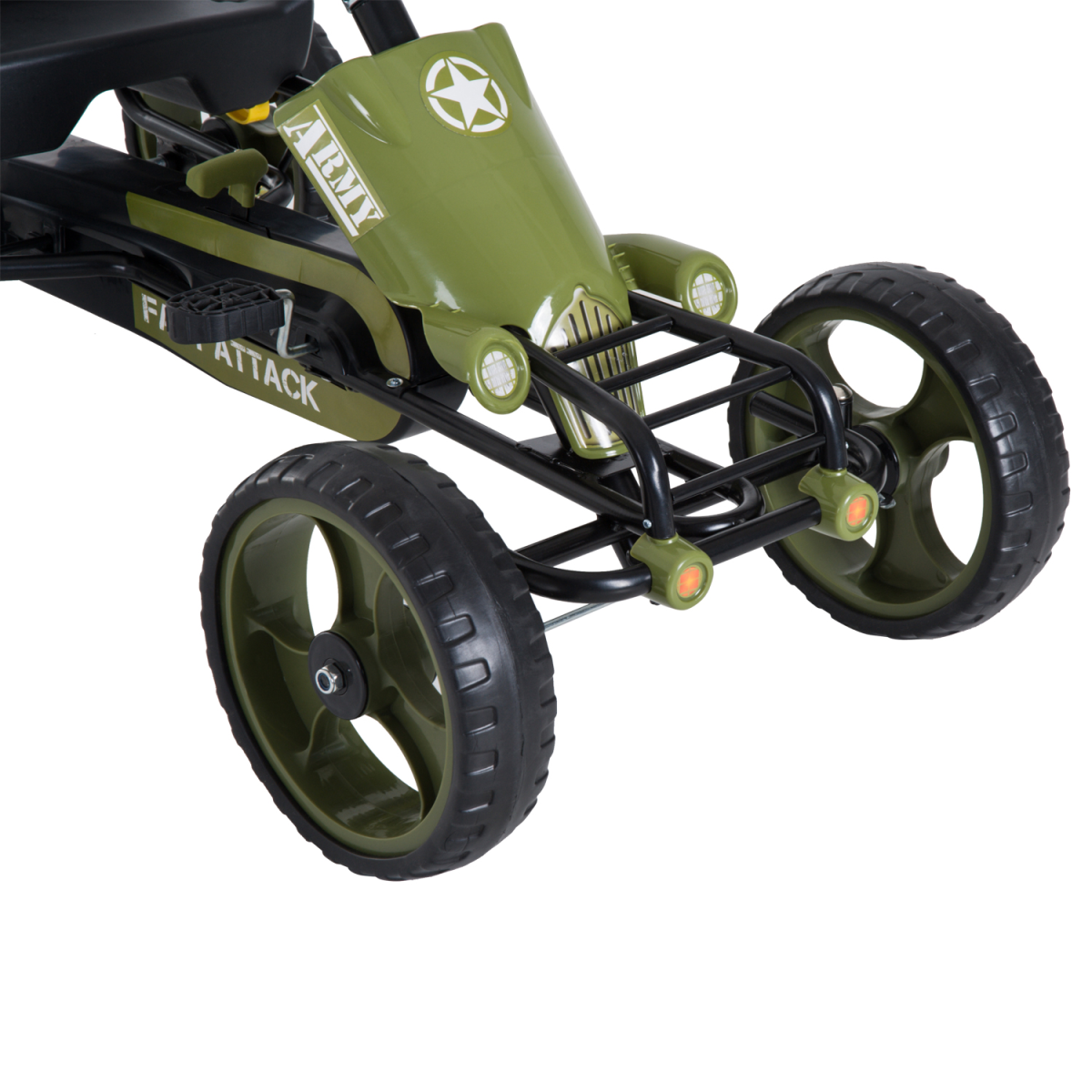 Green FunZone pedal go kart with hand brake and adjustable seat for ages 3-6 in a racing design.