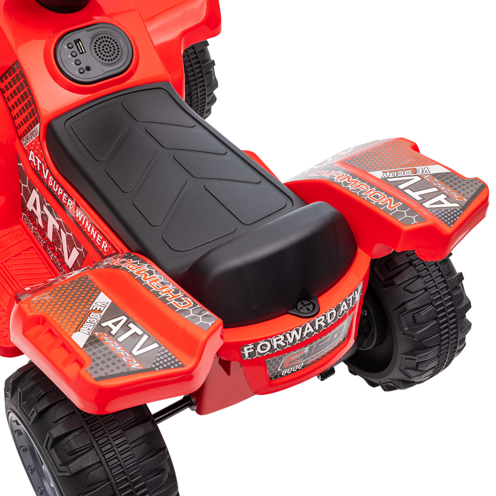 Red HOMCOM FunZone 6V electric ride-on car for toddlers, featuring a quad bike design suitable for ages 18-36 months.
