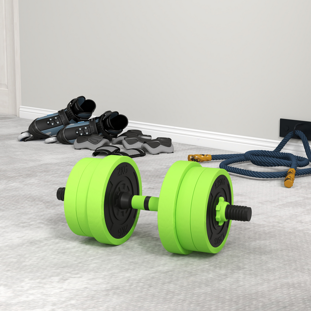 4-in-1 SPORTNOW weight dumbbells set featuring barbell, kettlebell, and push-up stand, totaling 20kg.