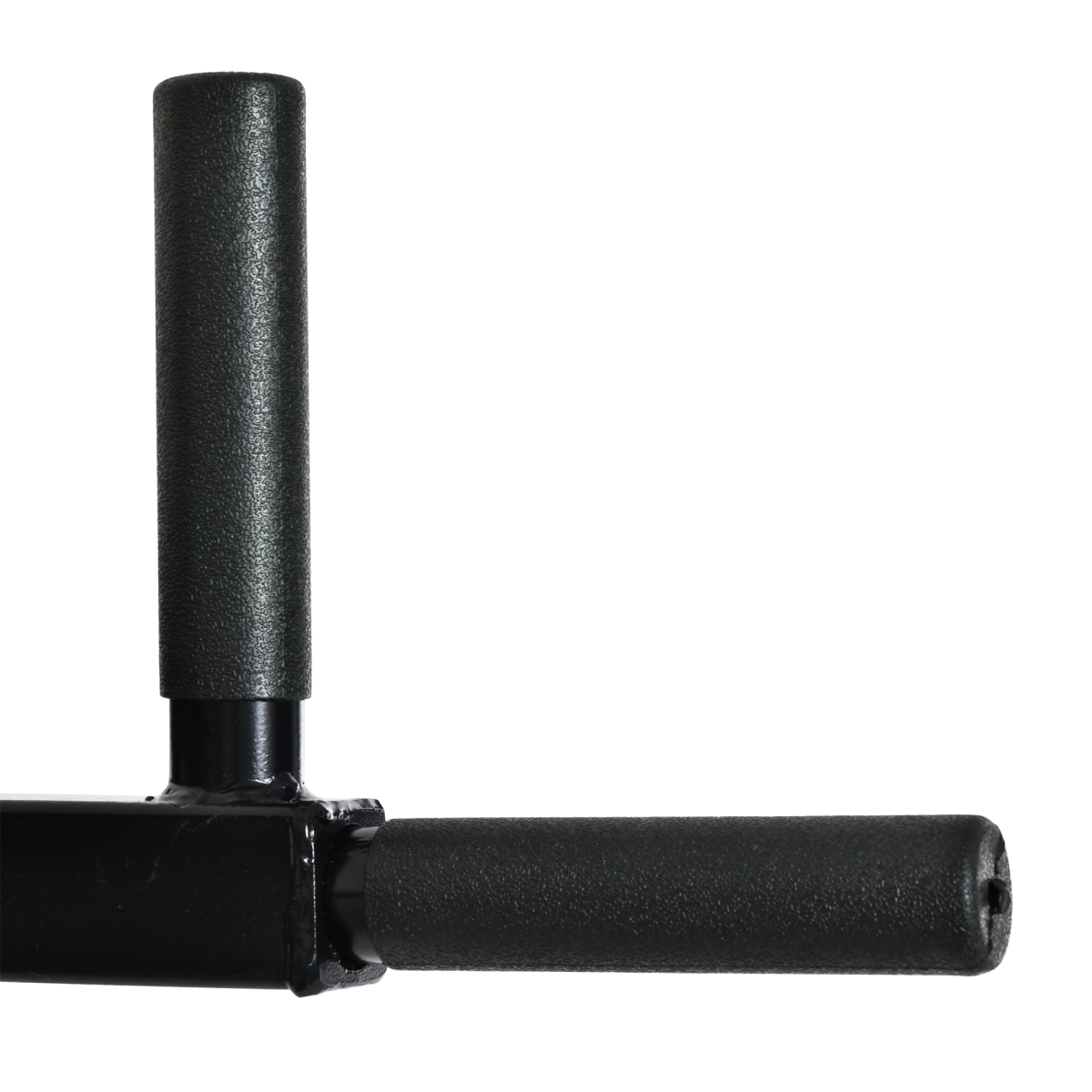 Wall mounted gym rack featuring dip station, AB knee leg raise, and pull-up bar in a home workout setting.