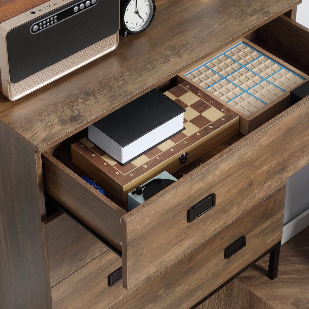 Rustic wood effect 4 drawer chest of drawers for bedroom and living room storage by HomeCraft.