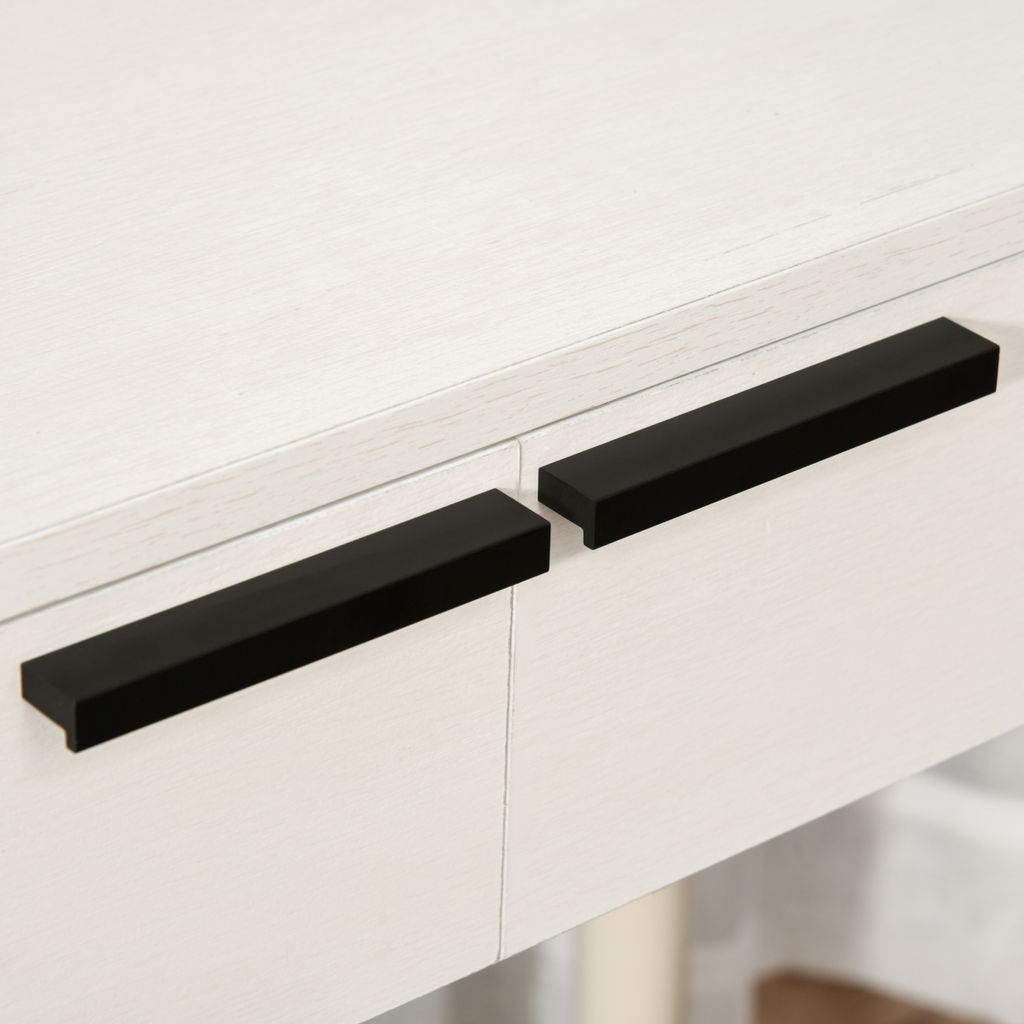 Dressing Table Vanity Set with Round Mirror & Cushioned Stool - White