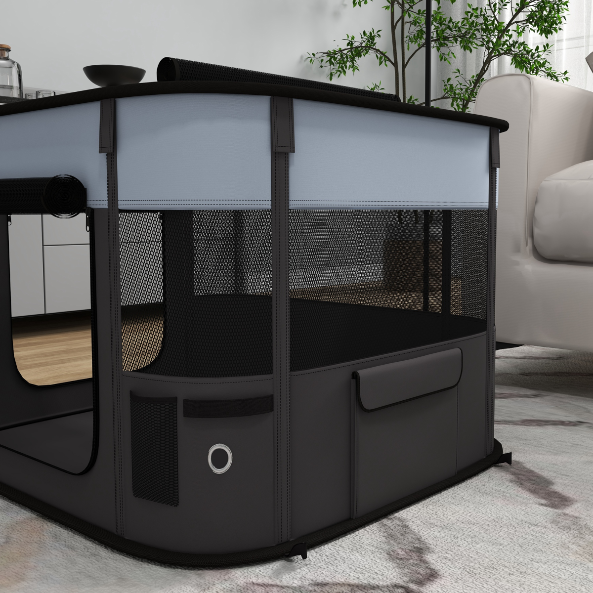 PawHut Portable Dog Pen for Puppies, Rabbits, Kittens, Guinea Pigs - Grey