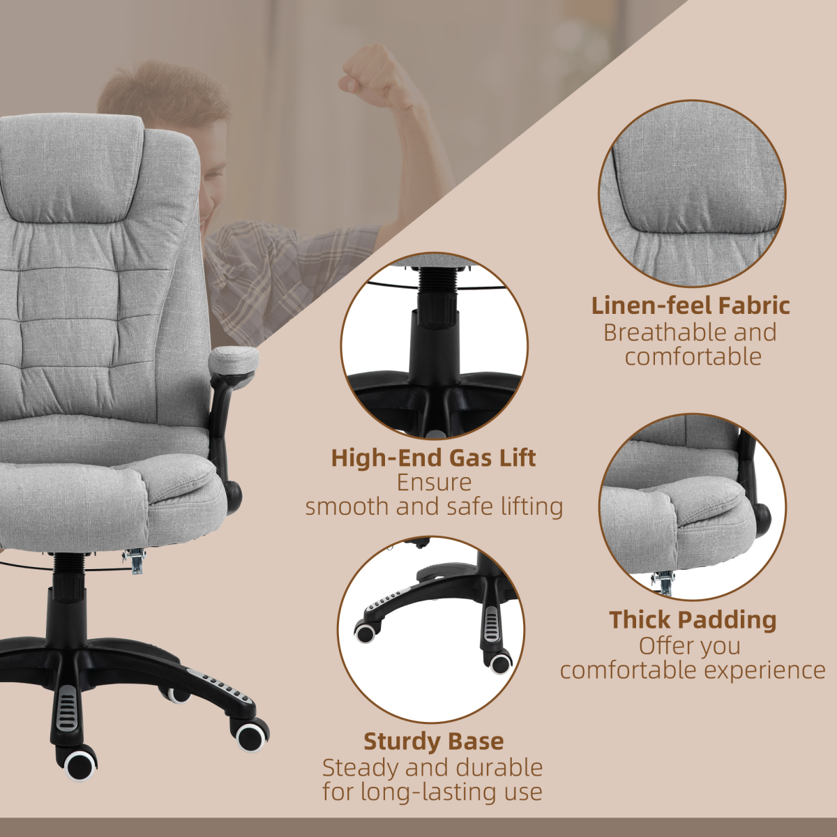 Grey Executive Reclining Chair by HomeCraft with heating, massage points, and a relaxing headrest for comfort.