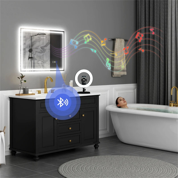 LED Bathroom Mirror with Bluetooth Speaker & Demister - 80x60cm