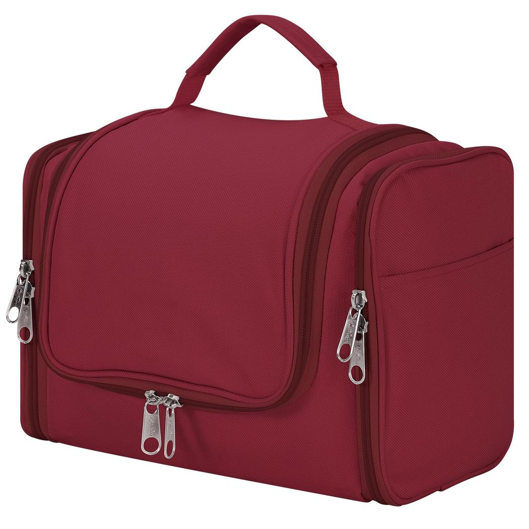 Hot pink waterproof toiletry bag by Vinsani, featuring multiple compartments for organized travel storage.