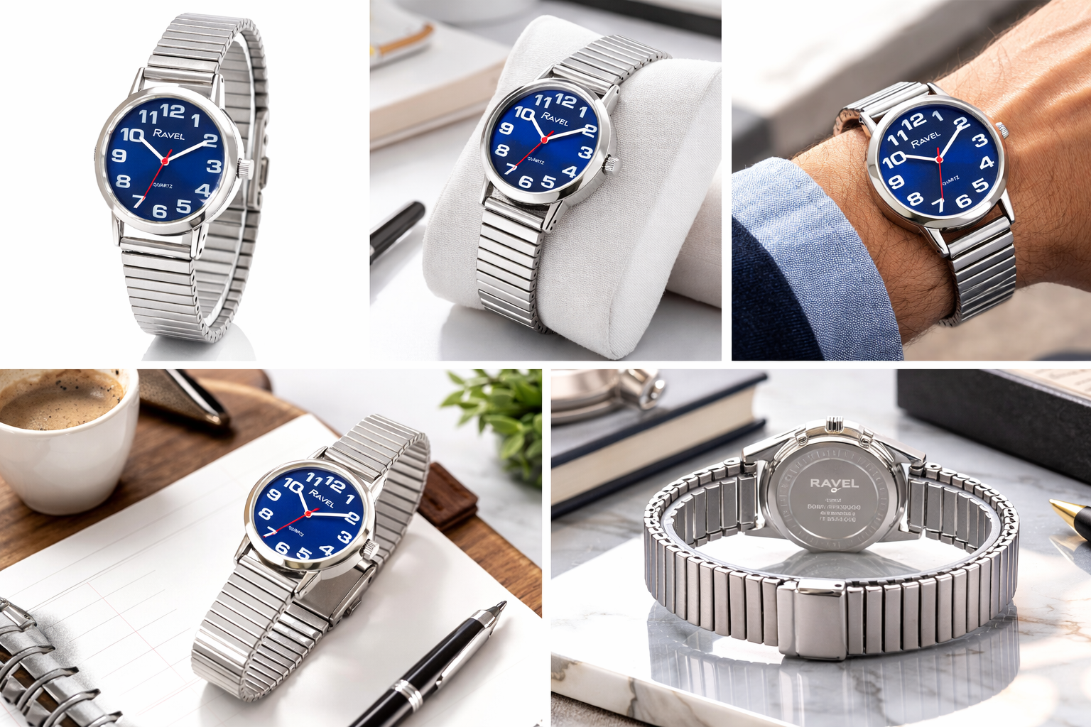 Ravel Mens Blue Dial Silver Expander Bracelet Watch
