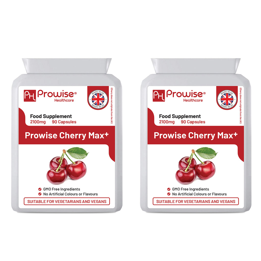 Cherry Max+ 2100mg by Prowise Healthcare, pack of 2, featuring 90 vegan capsules with high strength formula.