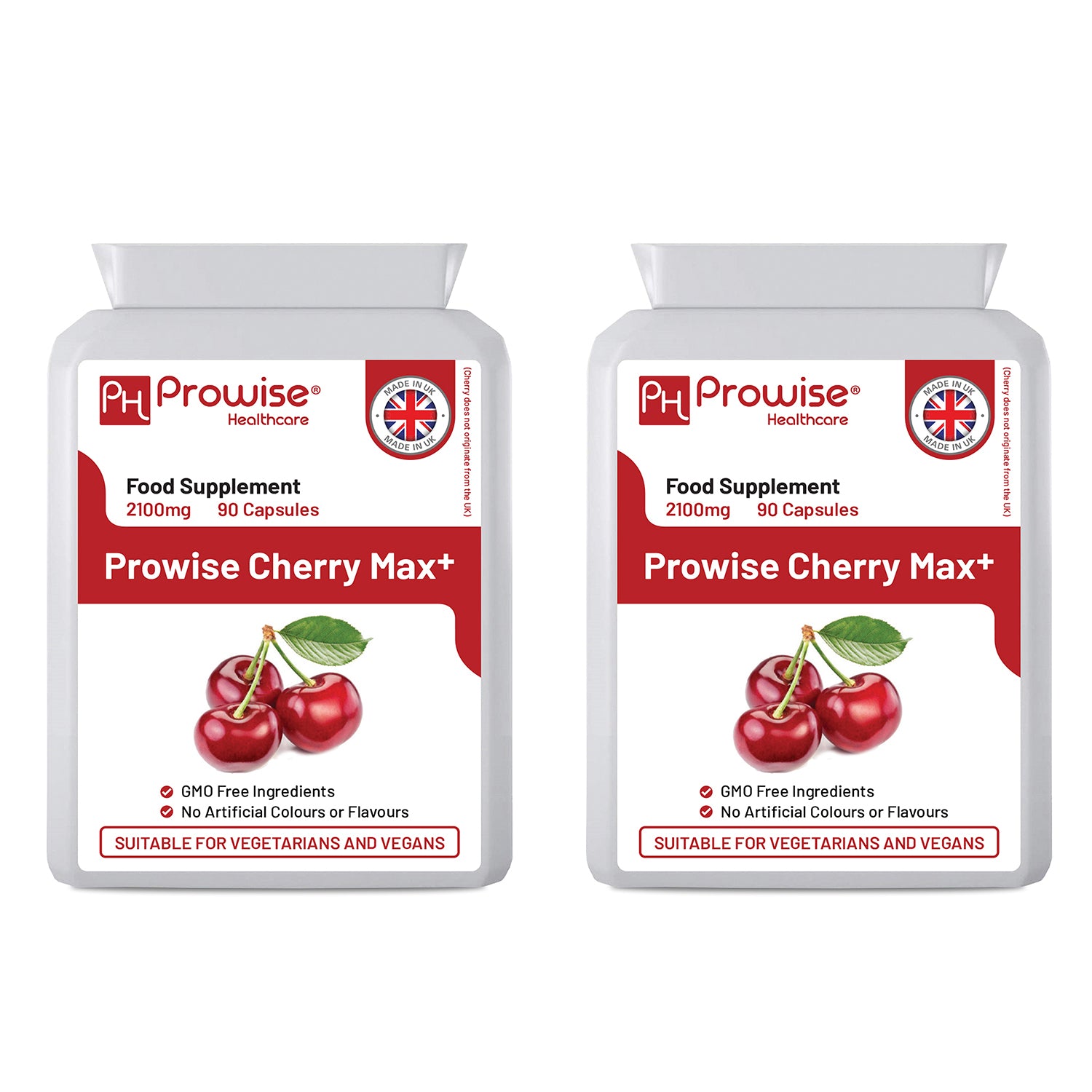 Cherry Max+ 2100mg by Prowise Healthcare, pack of 2, featuring 90 vegan capsules with high strength formula.