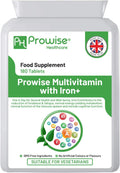Prowise Healthcare Multivits and Iron+ 180 tablets in a bottle, featuring vibrant packaging and clear label details.