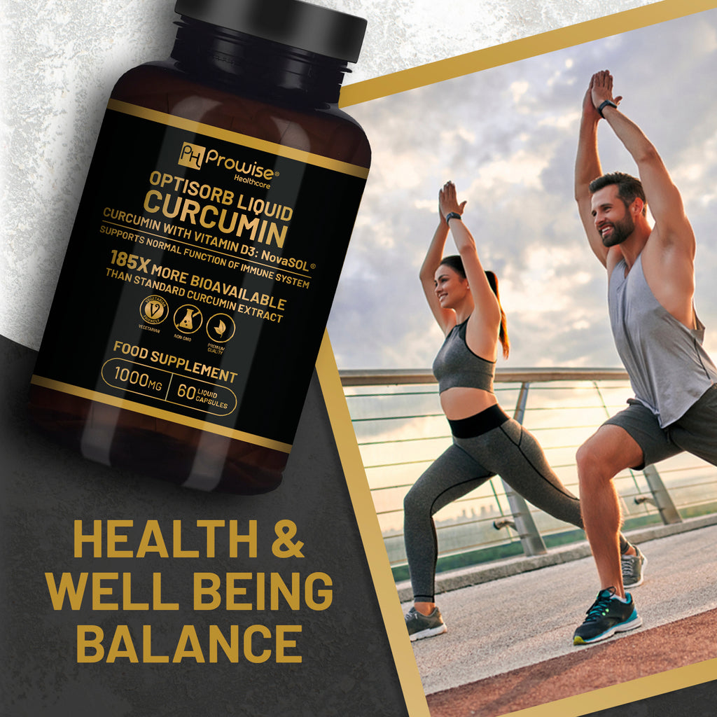 Optisorb Liquid Curcumin with Vitamin D in a bottle, featuring 60 liquid capsules by GlowCare, Prowise Healthcare.