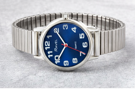 Ravel Mens Blue Dial Silver Expander Bracelet Watch
