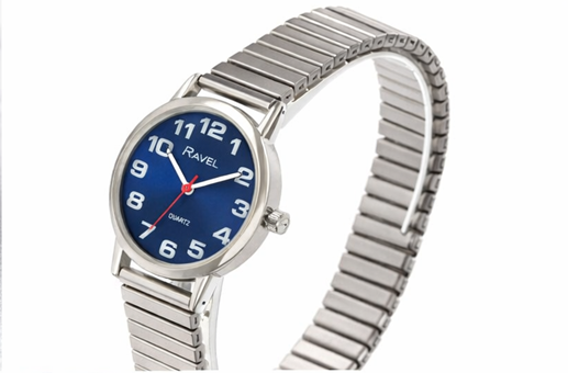 Ravel Mens Blue Dial Silver Expander Bracelet Watch