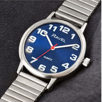 Ravel Mens Blue Dial Silver Expander Bracelet Watch