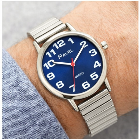 Ravel Mens Blue Dial Silver Expander Bracelet Watch