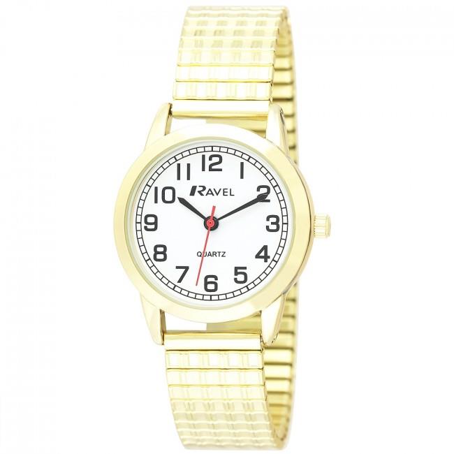 Ravel Ladies Bold Number White Dial Gold Expander Bracelet Watch R0232.12.2