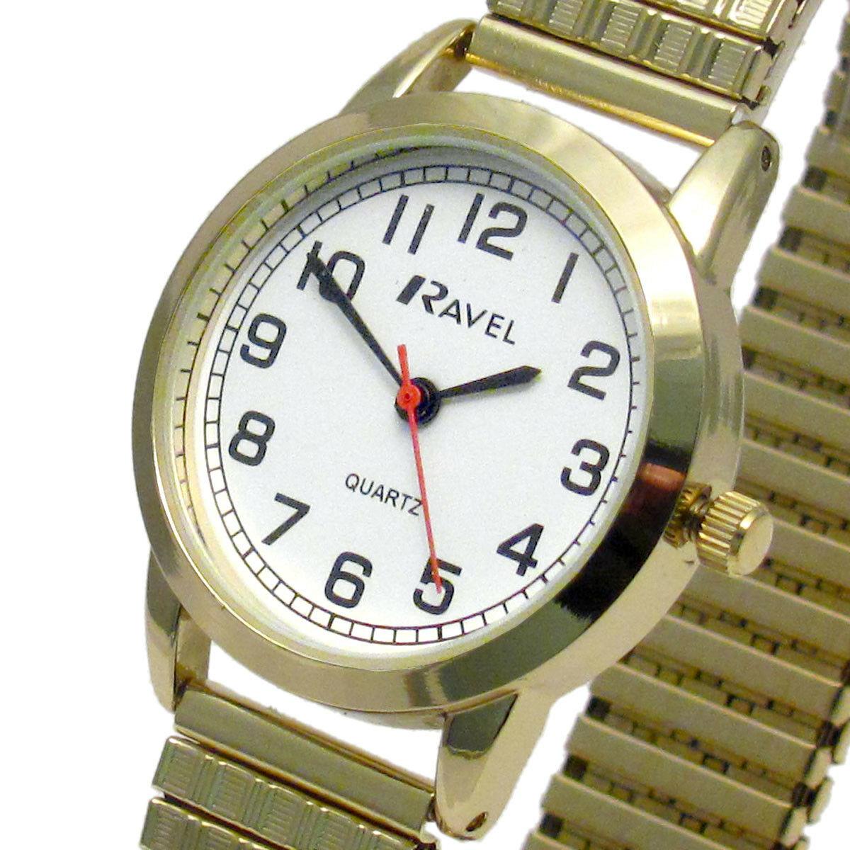 Ravel Ladies Bold Number White Dial Gold Expander Bracelet Watch R0232.12.2