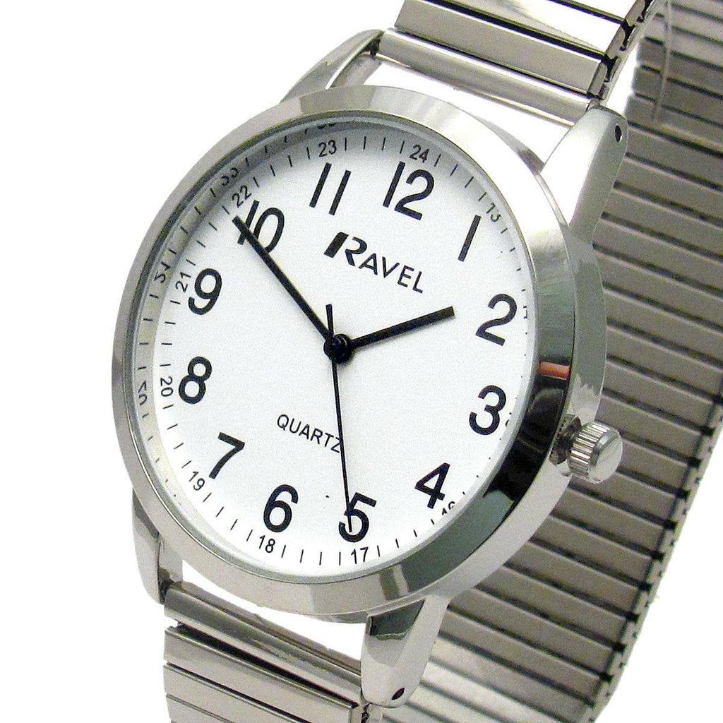 Ravel Mens Bold Number White Dial Gold Expander Bracelet Watch R0232.21.1