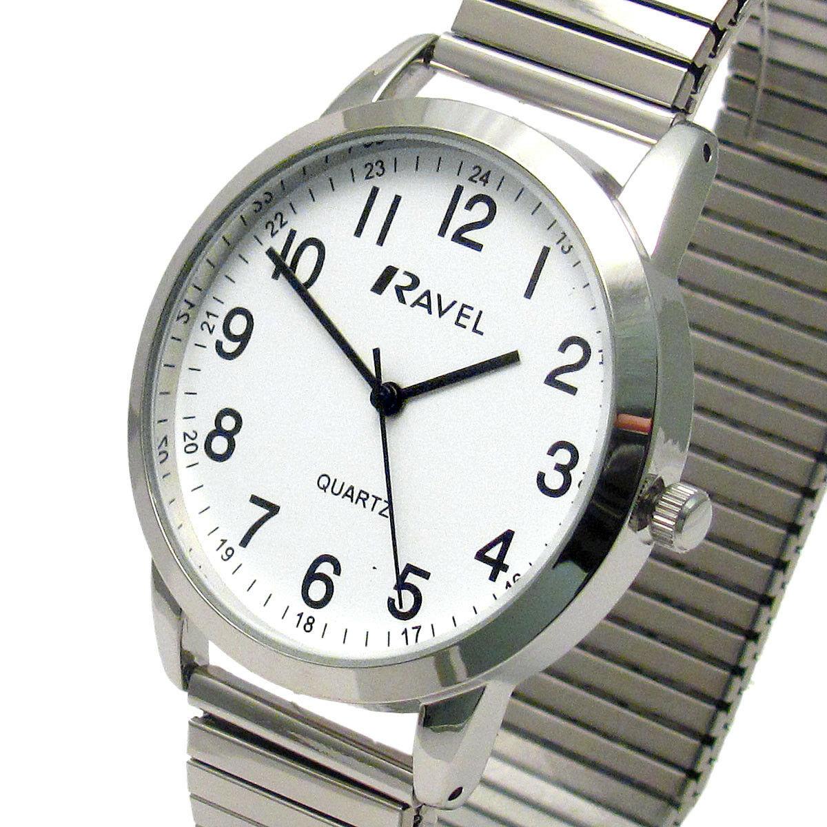 Ravel Mens Bold Number White Dial Gold Expander Bracelet Watch R0232.21.1