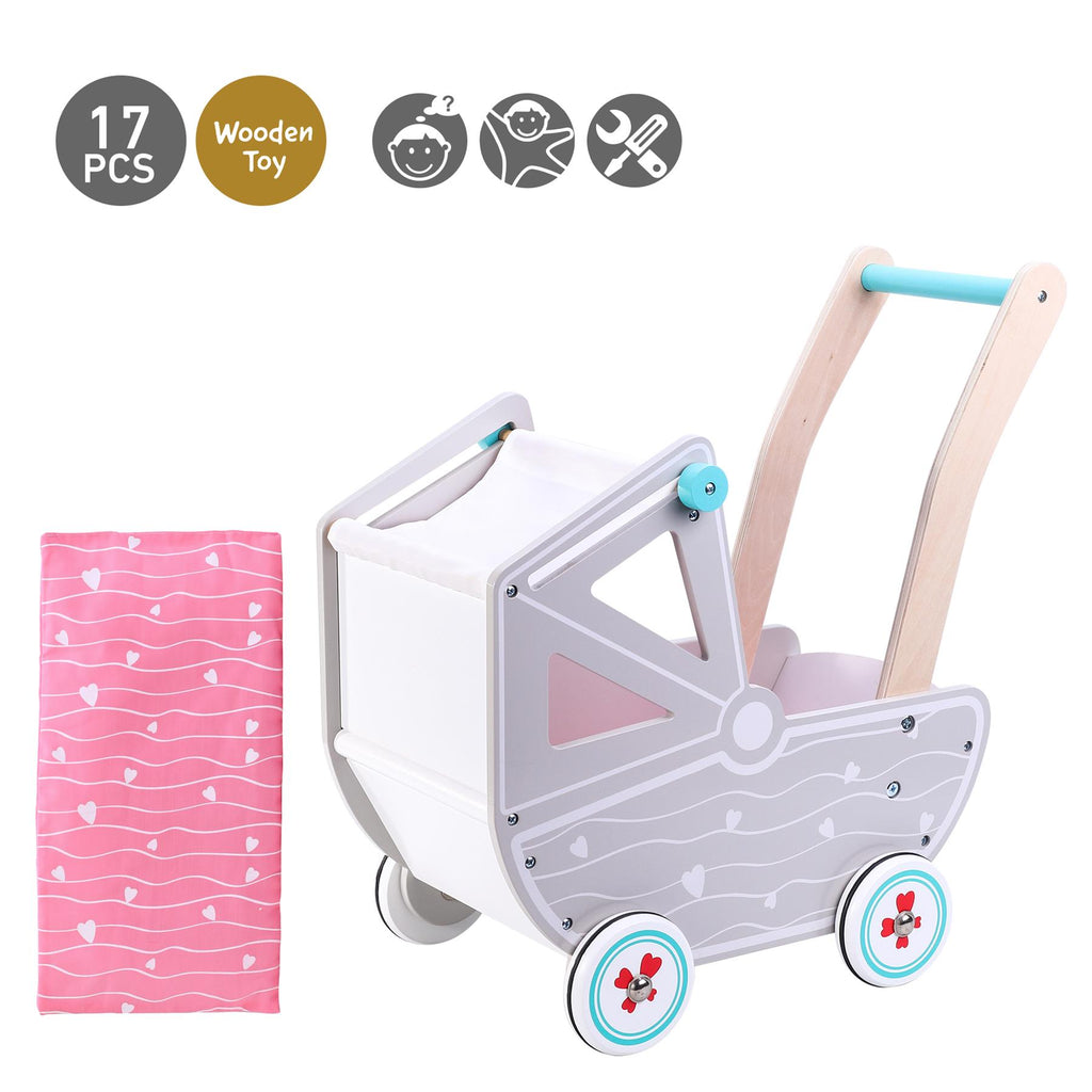 SOKA DOLLS' PRAM 0000469 in pink with a white canopy, designed for imaginative play with dolls by SOKA Play Imagine Learn.
