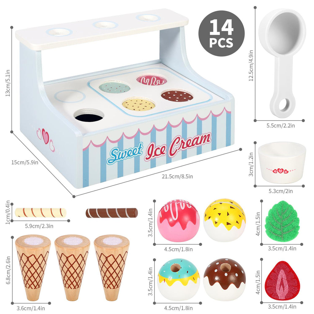 SOKA Mini Ice Cream Shop playset with colorful ice cream cones and accessories for imaginative play by SOKA Play Imagine Learn.