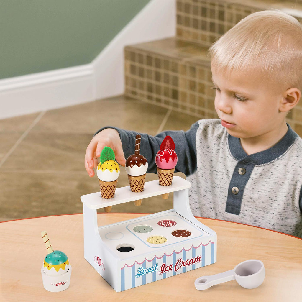 SOKA Mini Ice Cream Shop playset from SOKA Play Imagine Learn featuring colorful ice cream cones and a shop counter.