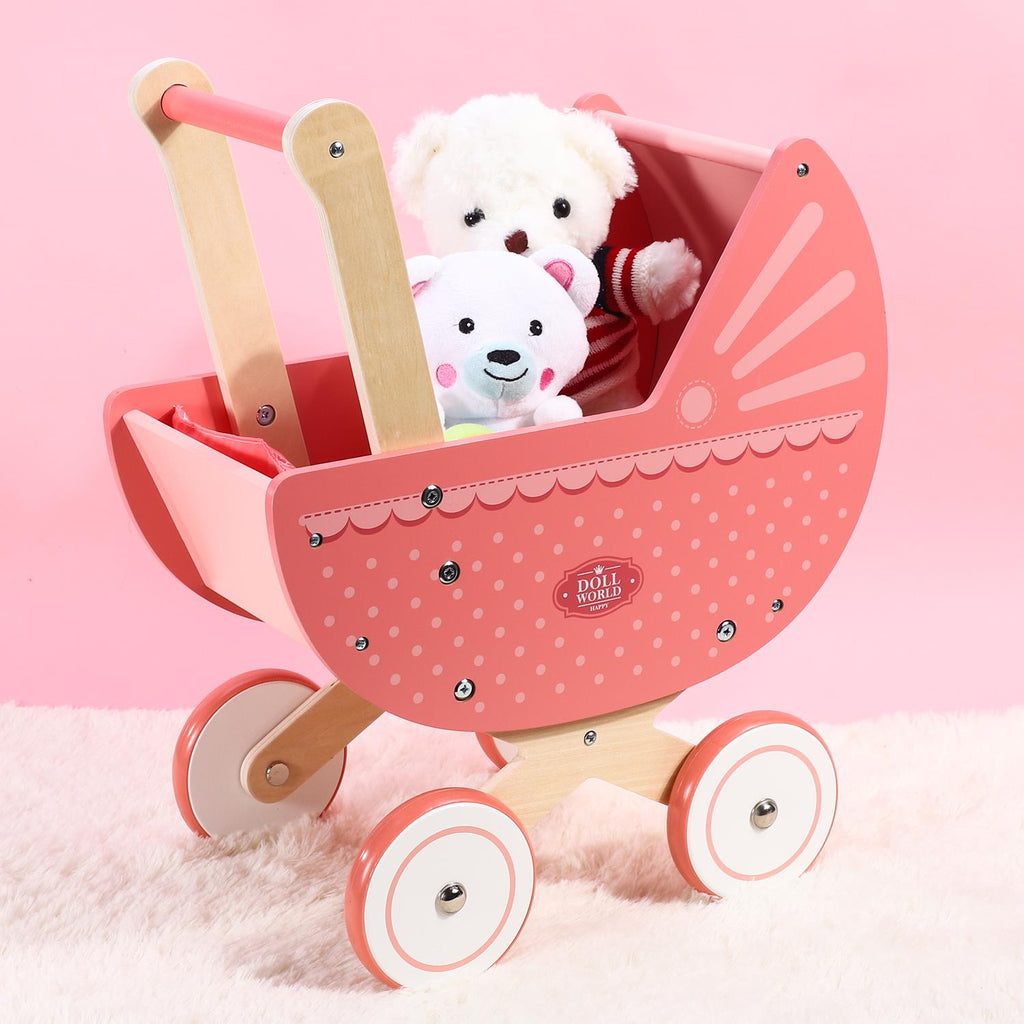 SOKA Doll World-Pram 0000470 in vibrant colors, showcasing a stylish pram for dolls in a playful setting.